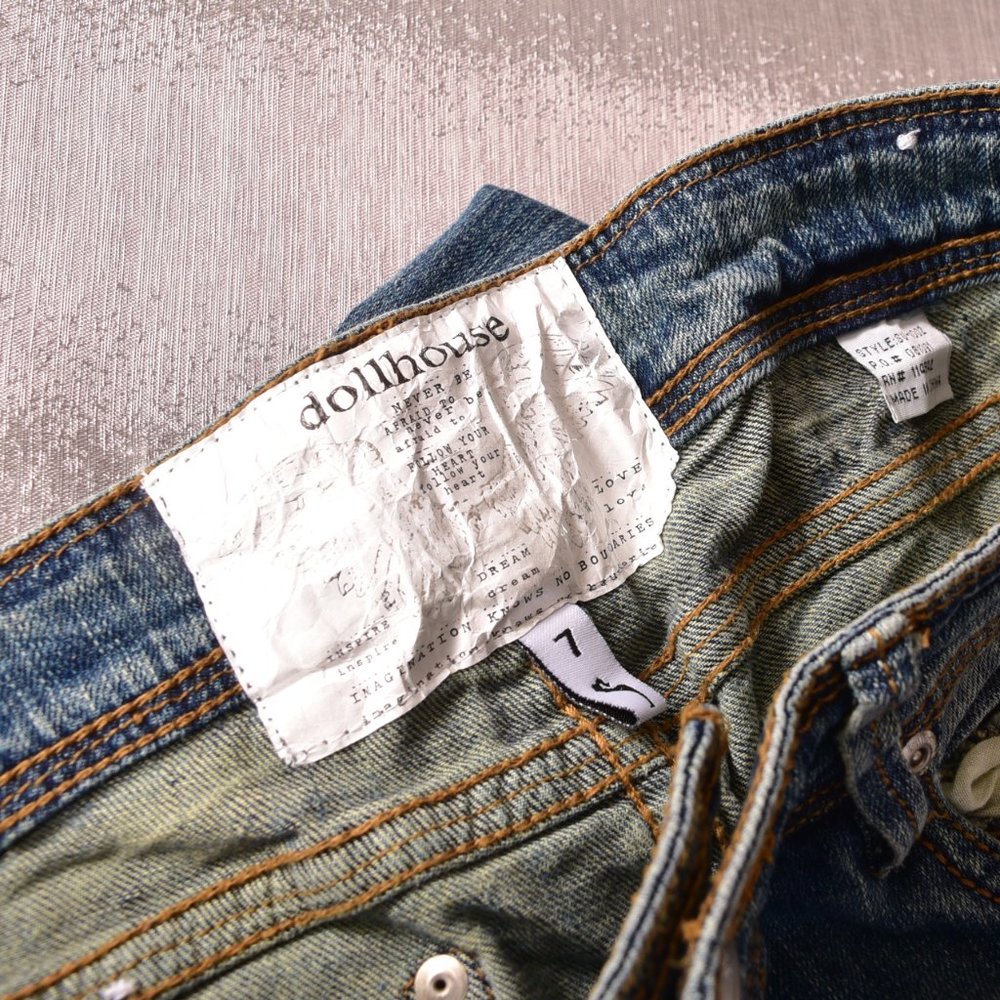 Dollhouse Jeans Distressed Patchwork Blue Size 7 - image 2